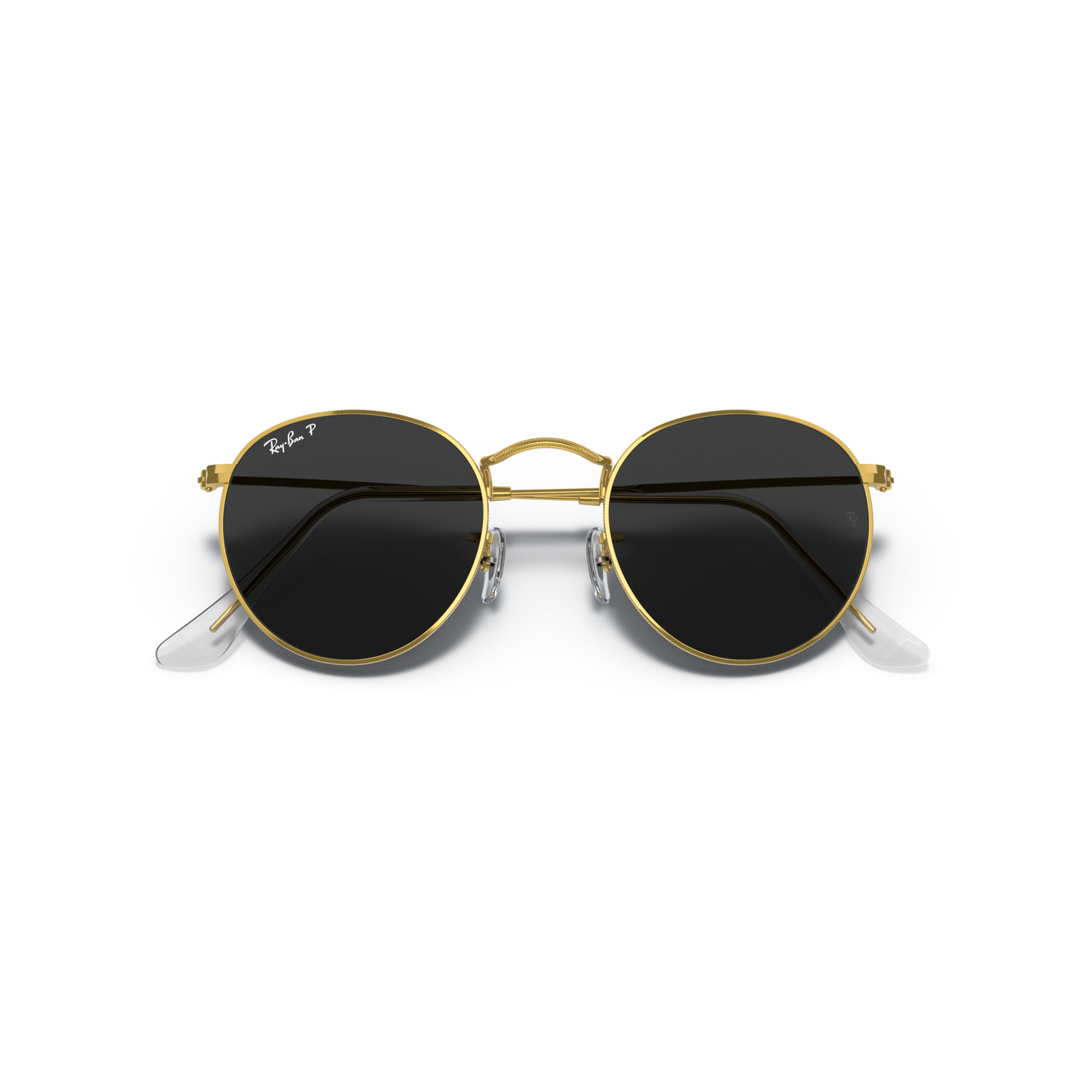 Round sunglasses with gold frame and black lenses on a white background Polished Gold + Black Polarised
