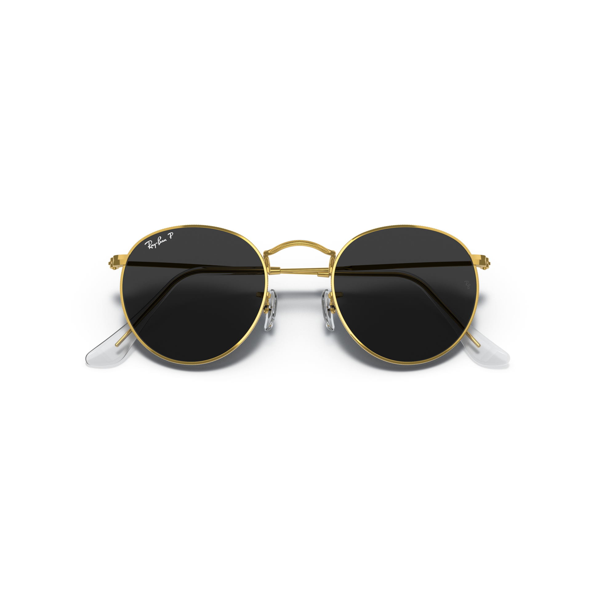 Round sunglasses with gold frame and black lenses on a white background Polished Gold + Black Polarised