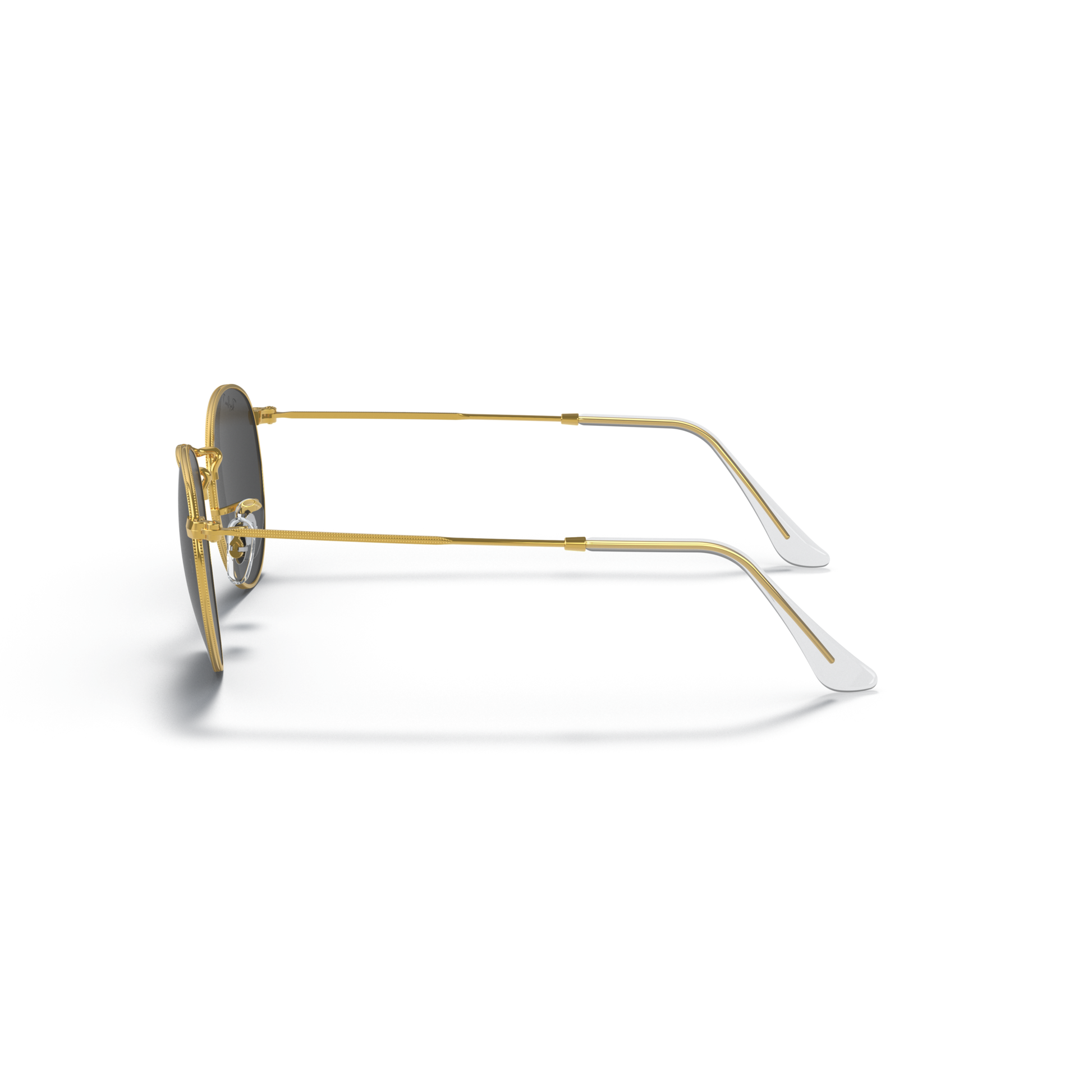 Gold-framed sunglasses on a white background Polished Gold + Black Polarised