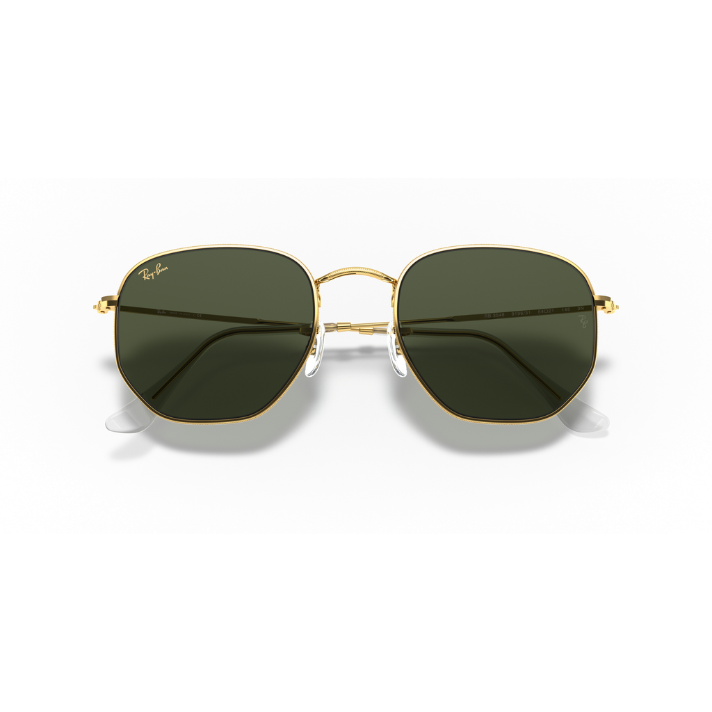 Gold-framed sunglasses with dark lenses on a white background Polished Gold + G-15 Green