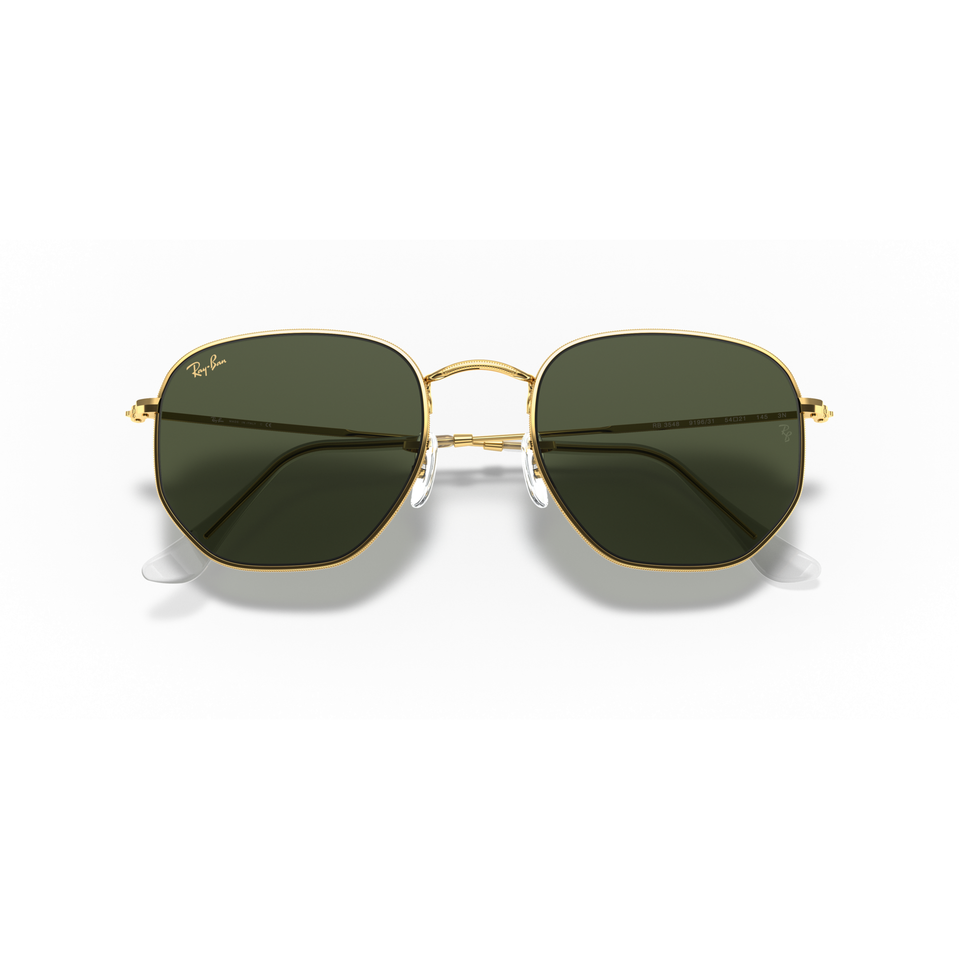 Gold-framed sunglasses with dark lenses on a white background Polished Gold + G-15 Green