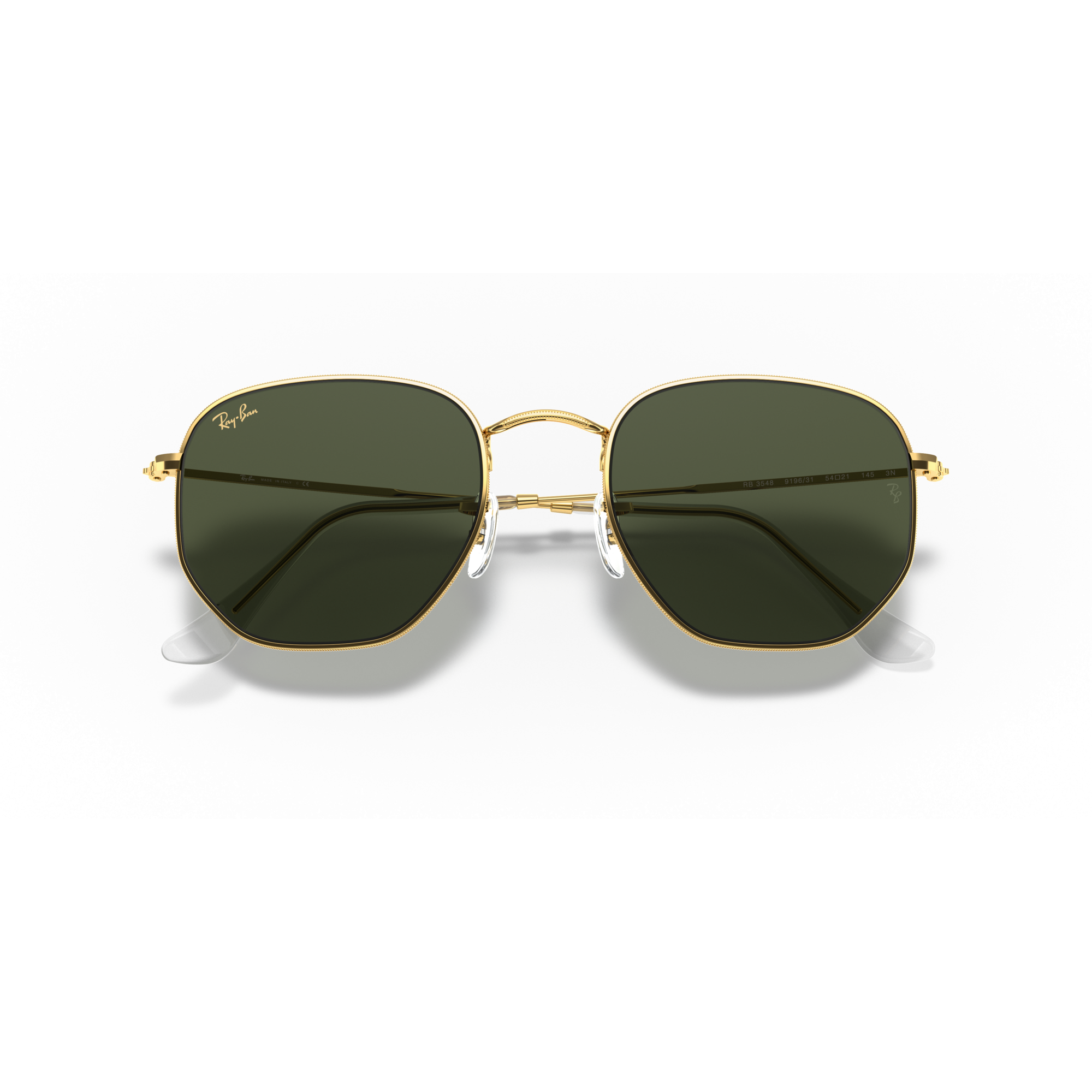 Gold-framed sunglasses with dark lenses on a white background Polished Gold + G-15 Green