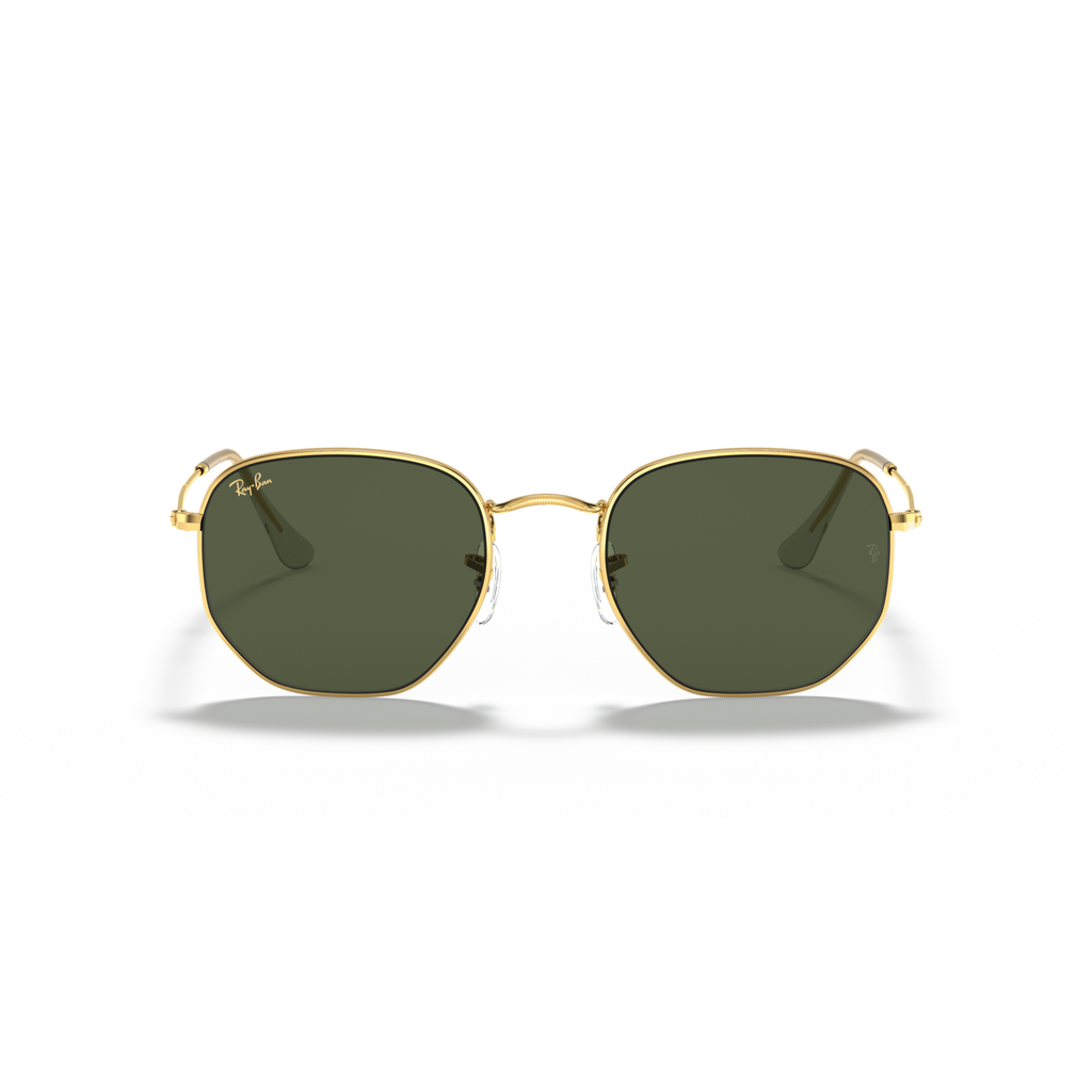 Gold-framed sunglasses with green lenses on a white background Polished Gold + G-15 Green