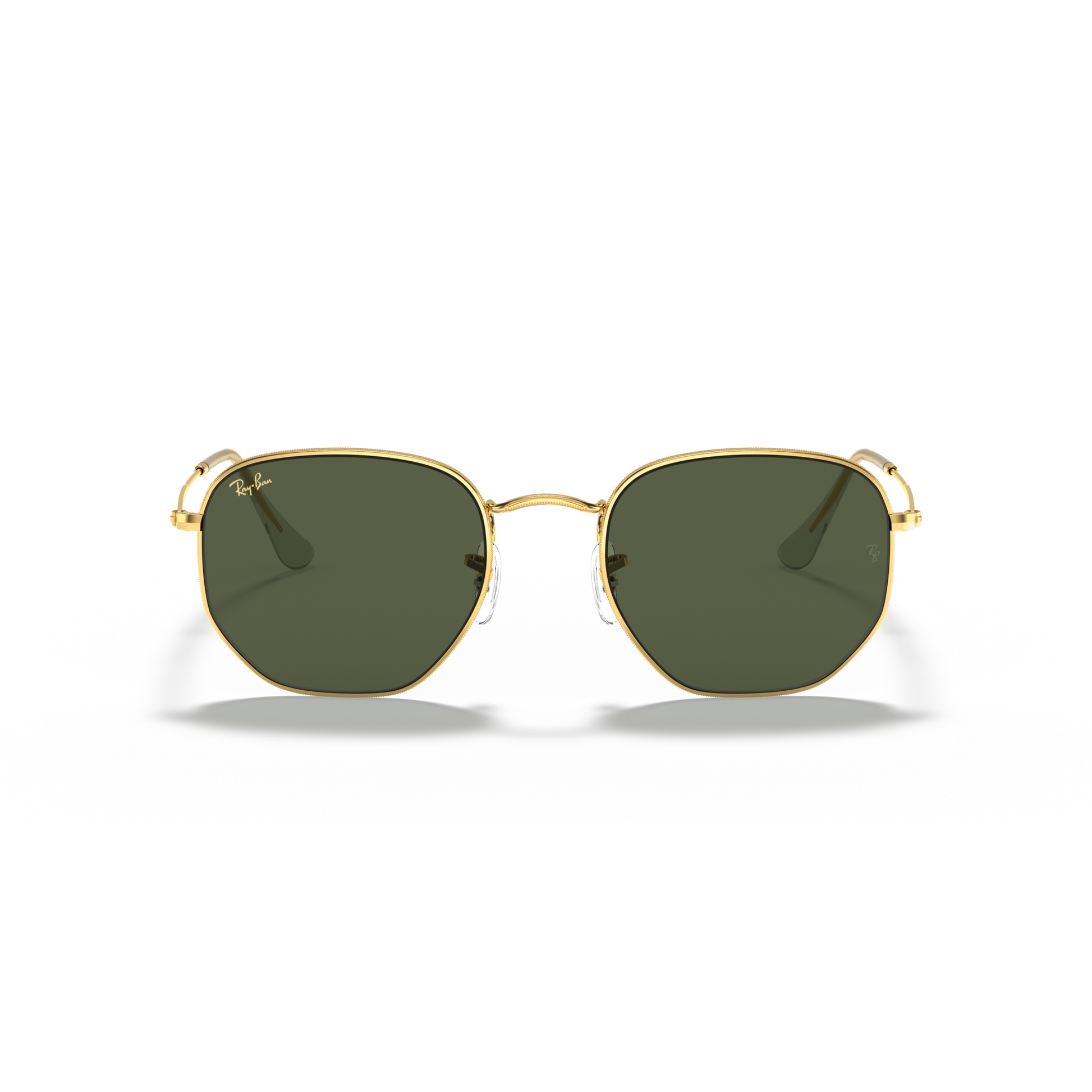 Gold-framed sunglasses with green lenses on a white background Polished Gold + G-15 Green