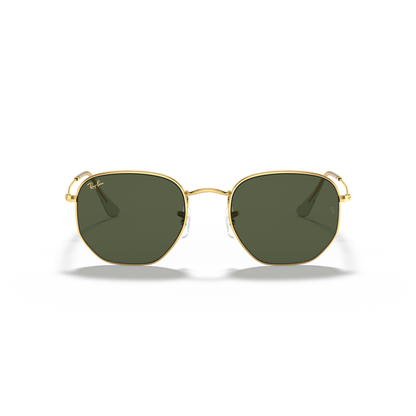 Gold-framed sunglasses with green lenses on a white background Polished Gold + G-15 Green