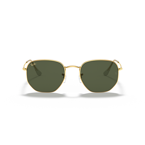 Gold-framed sunglasses with green lenses on a white background Polished Gold + G-15 Green