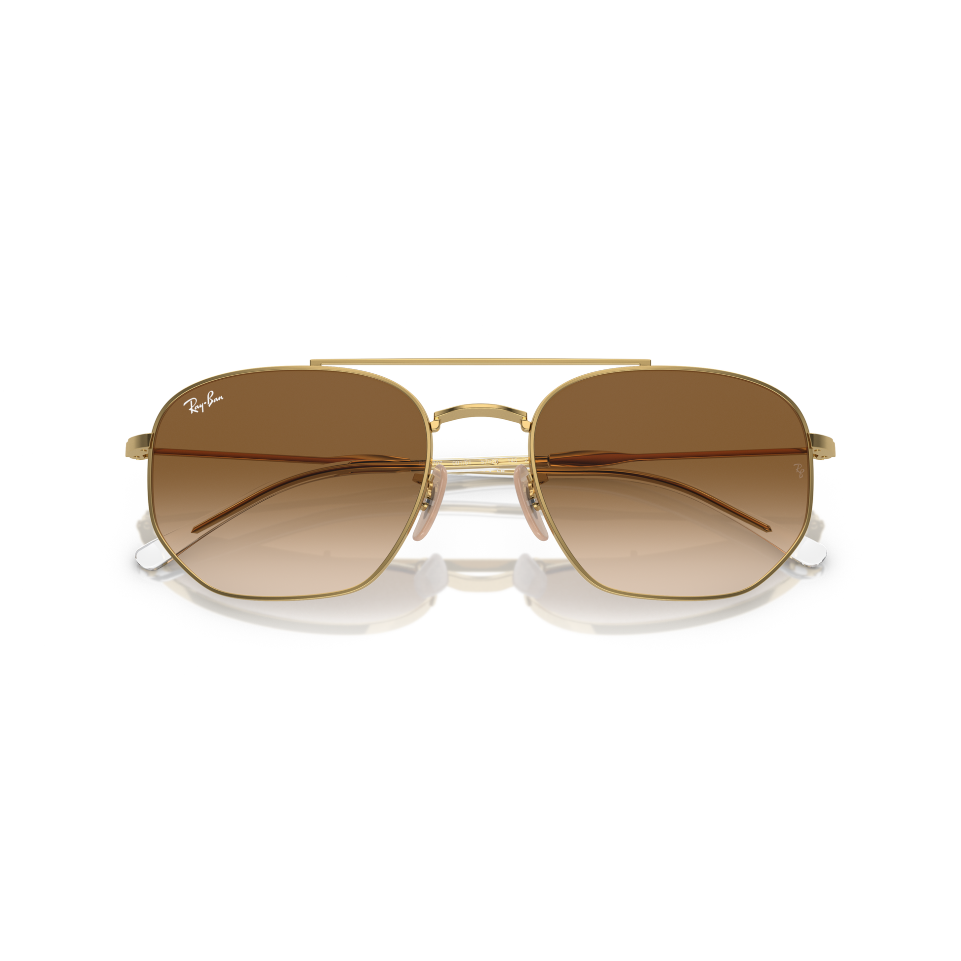 Gold-framed sunglasses with brown lenses on a white background Polished Arista Gold + Clear Gradient Brown