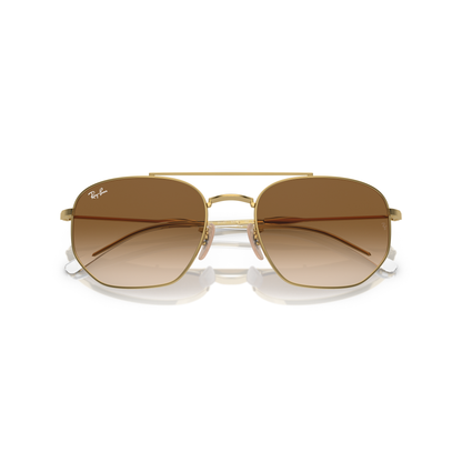 Gold-framed sunglasses with brown lenses on a white background Polished Arista Gold + Clear Gradient Brown