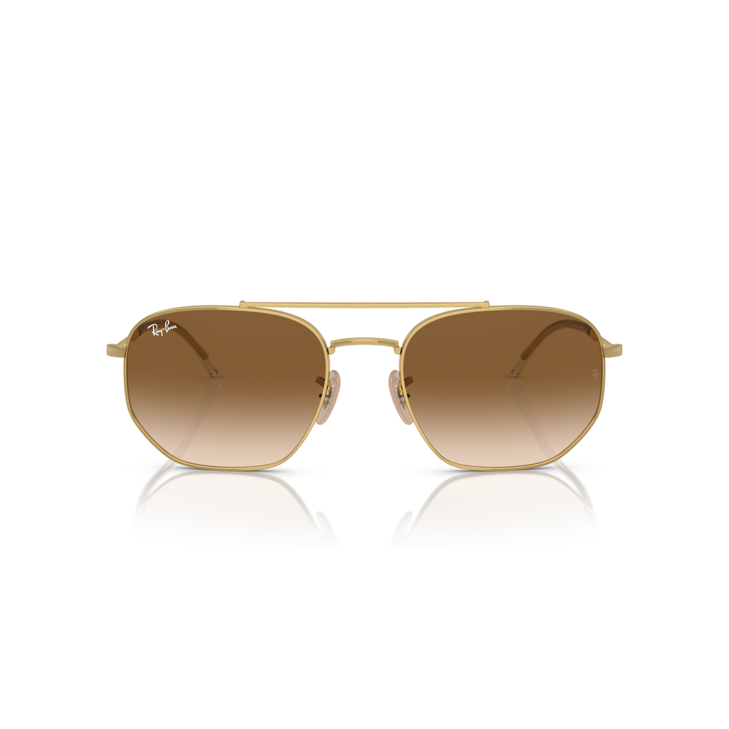 Gold-framed sunglasses with brown gradient lenses on a white background Polished Arista Gold + Clear Gradient Brown