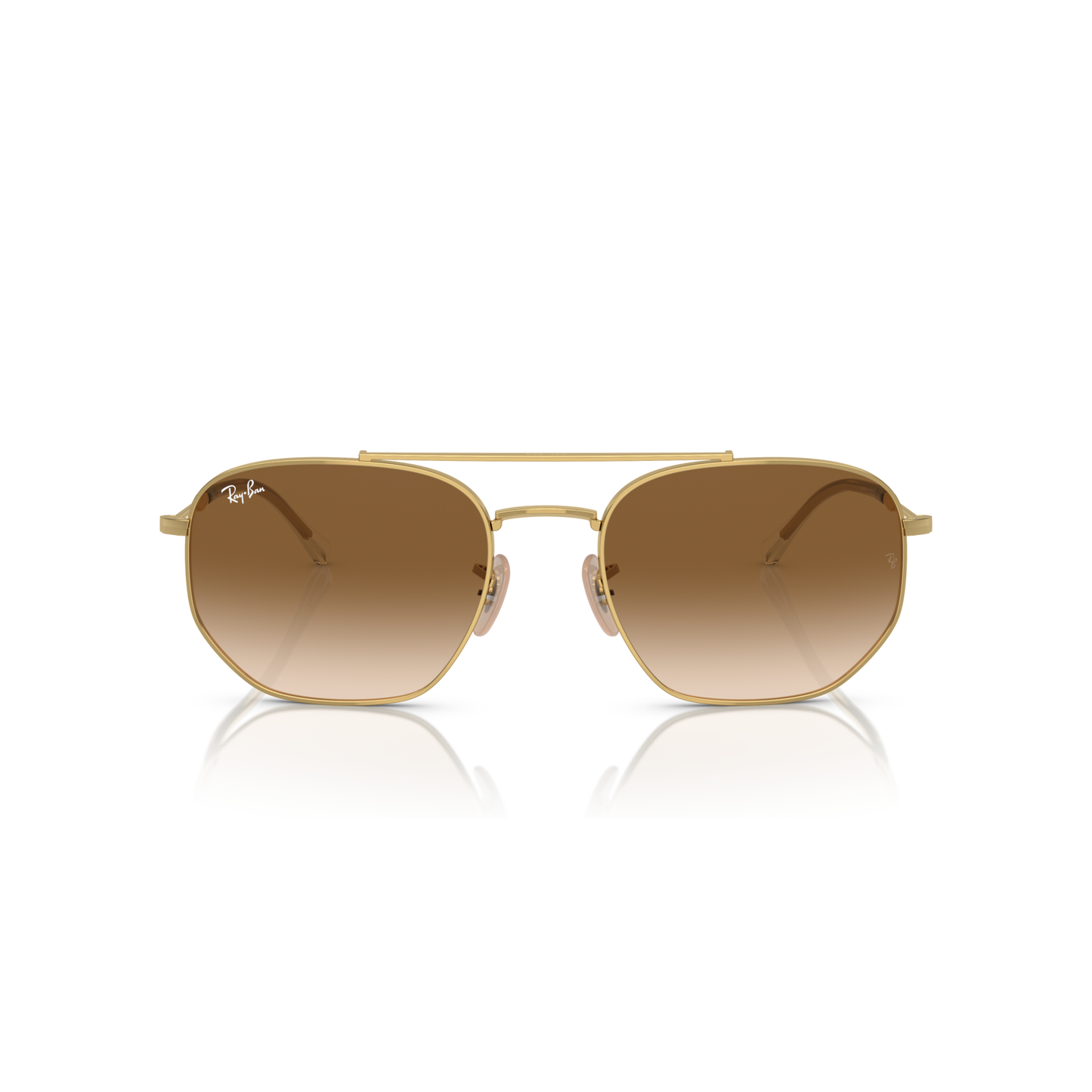 Gold-framed sunglasses with brown gradient lenses on a white background Polished Arista Gold + Clear Gradient Brown