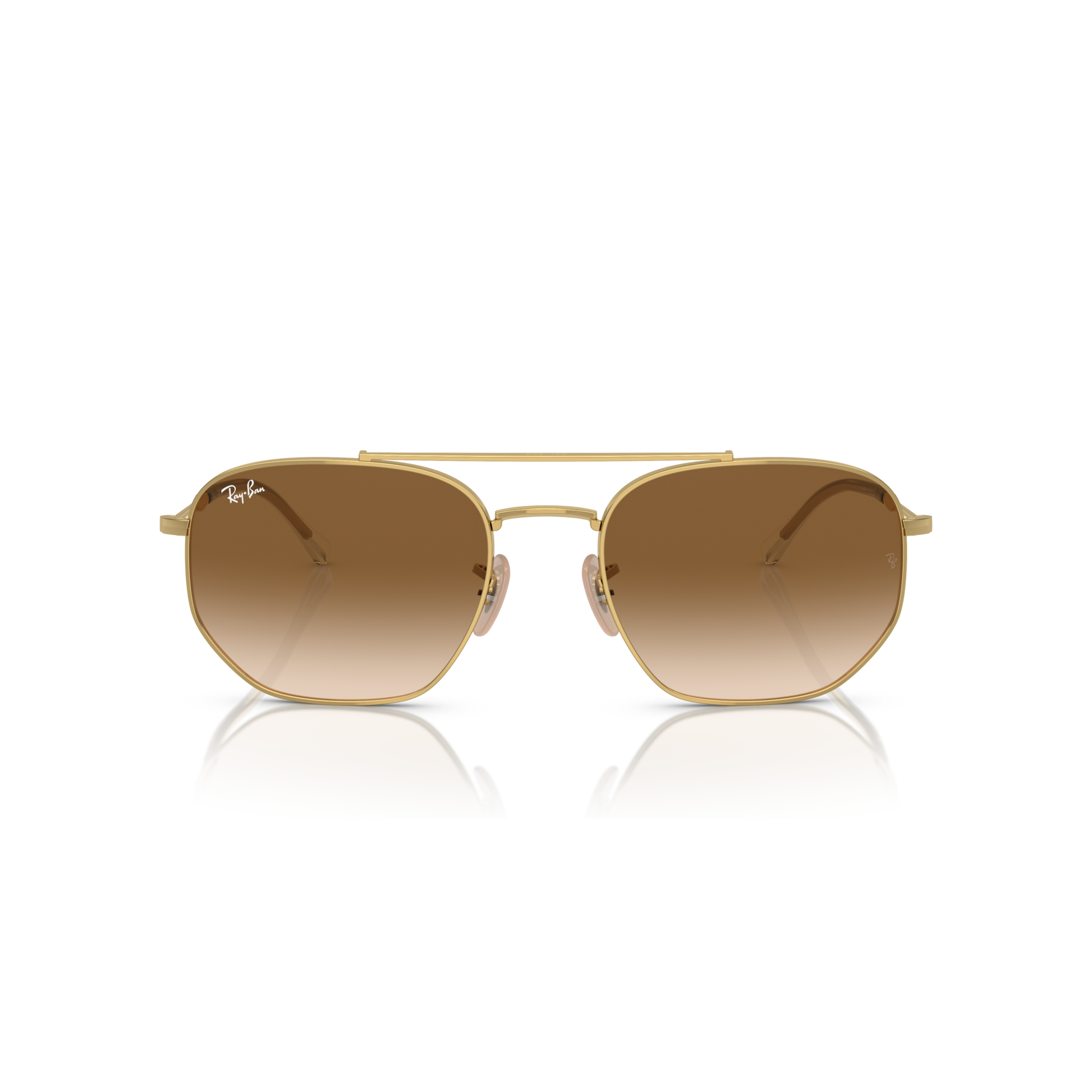 Gold-framed sunglasses with brown gradient lenses on a white background Polished Arista Gold + Clear Gradient Brown