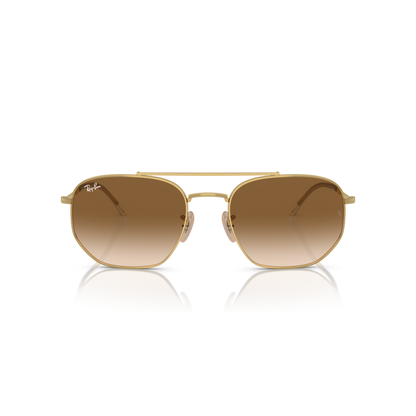 Gold-framed sunglasses with brown gradient lenses on a white background Polished Arista Gold + Clear Gradient Brown