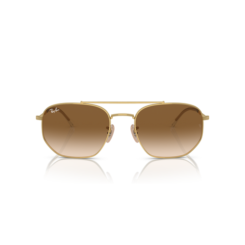 Gold-framed sunglasses with brown gradient lenses on a white background Polished Arista Gold + Clear Gradient Brown