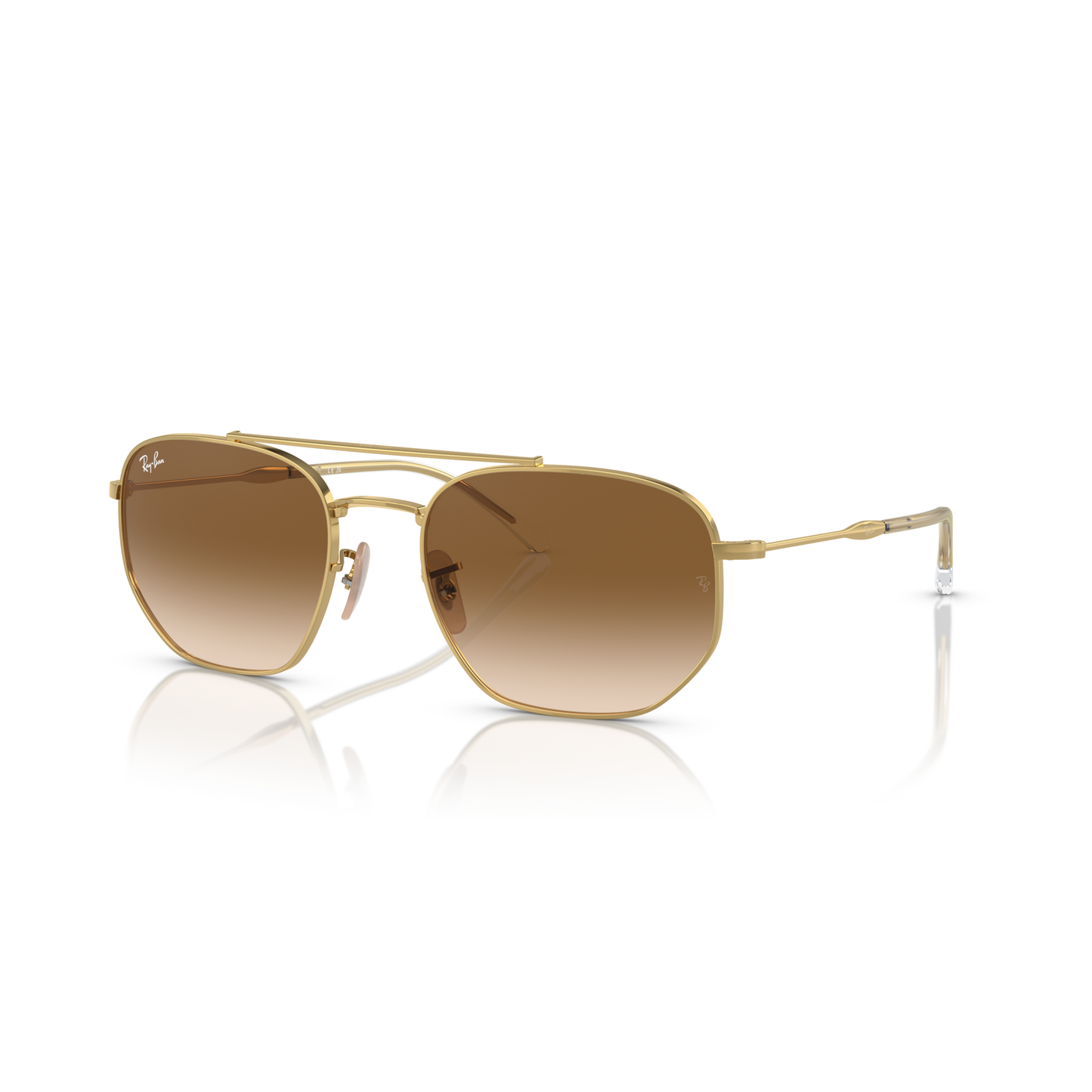 Gold-framed sunglasses with brown gradient lenses on a white background Polished Arista Gold + Clear Gradient Brown
