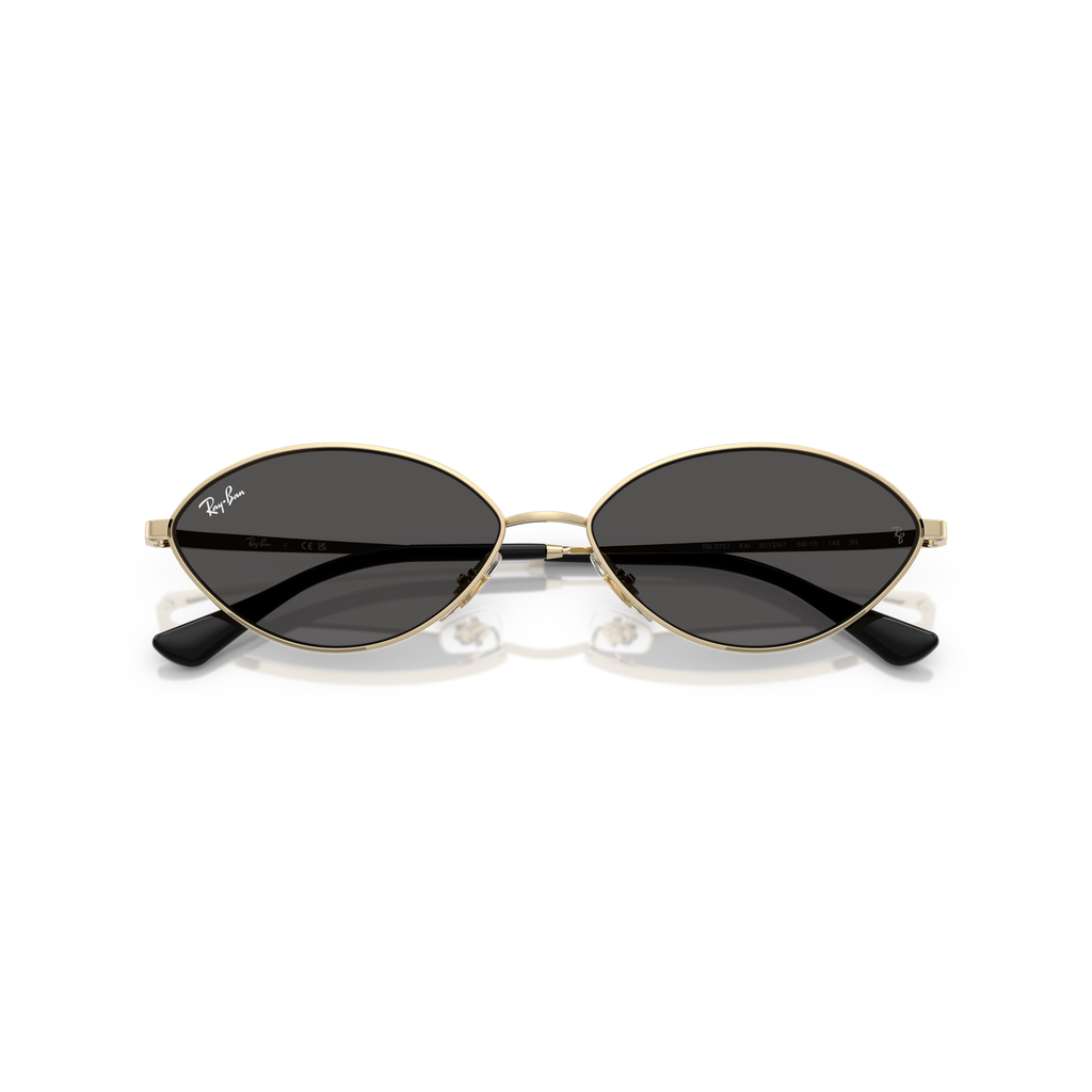 Gold-framed sunglasses with black lenses on a white background Polished Pale Gold + Dark Grey