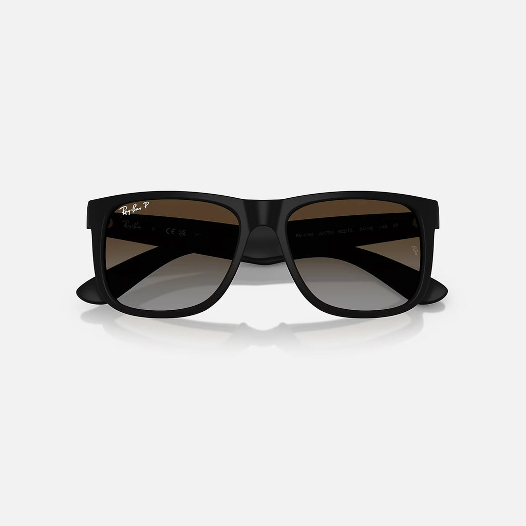 Ray Ban Justin Sunglasses - Velocity 21 Matte Rubber Black + Polarised Light Grey Gradient Brown