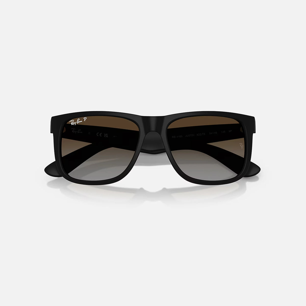 Ray Ban Justin Sunglasses - Velocity 21 Matte Rubber Black + Polarised Light Grey Gradient Brown