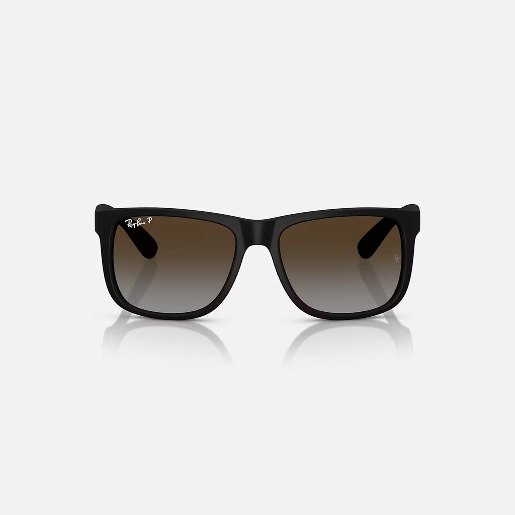 Ray Ban Justin Sunglasses - Velocity 21 Matte Rubber Black + Polarised Light Grey Gradient Brown