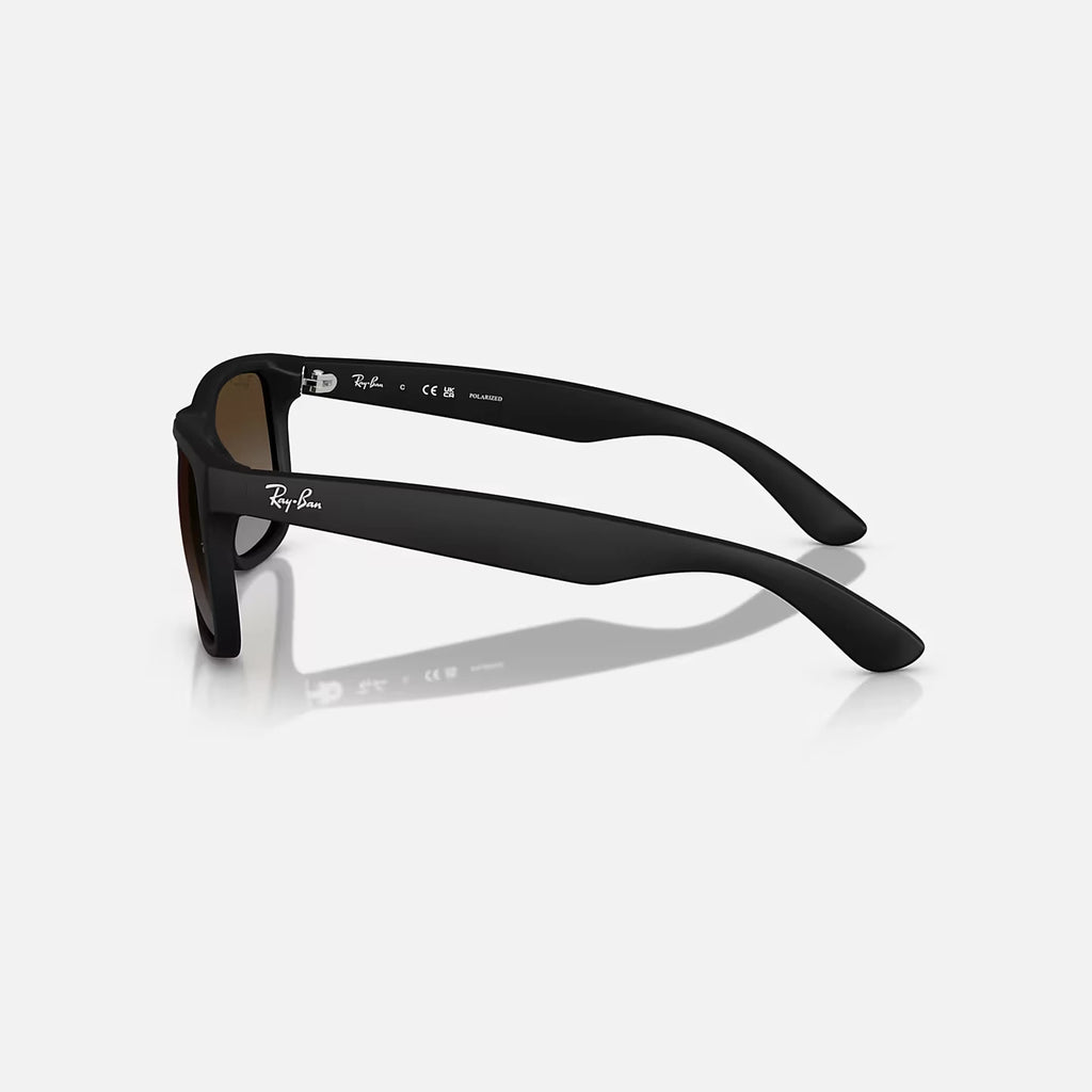 Ray Ban Justin Sunglasses - Velocity 21 Matte Rubber Black + Polarised Light Grey Gradient Brown