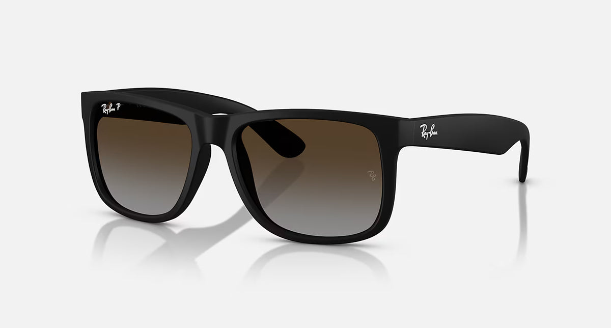 Ray Ban Justin Sunglasses - Velocity 21 Matte Rubber Black + Polarised Light Grey Gradient Brown