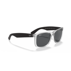 Ray-Ban sunglasses with black frame and clear arms on a white background Rubber Transparent + Dark Grey