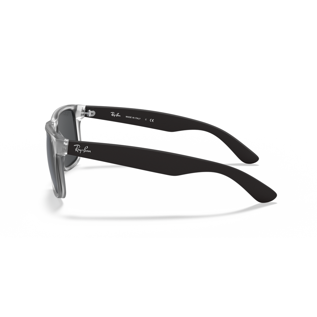 Black Ray-Ban sunglasses on a white background Rubber Transparent + Dark Grey