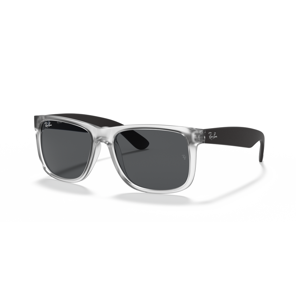 Clear frame sunglasses with black lenses on a white background Rubber Transparent + Dark Grey