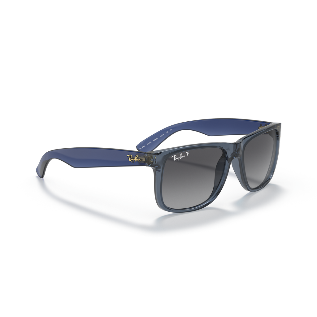 Blue sunglasses with a clear background Polished Transparent Blue + Gradient Grey Polarised