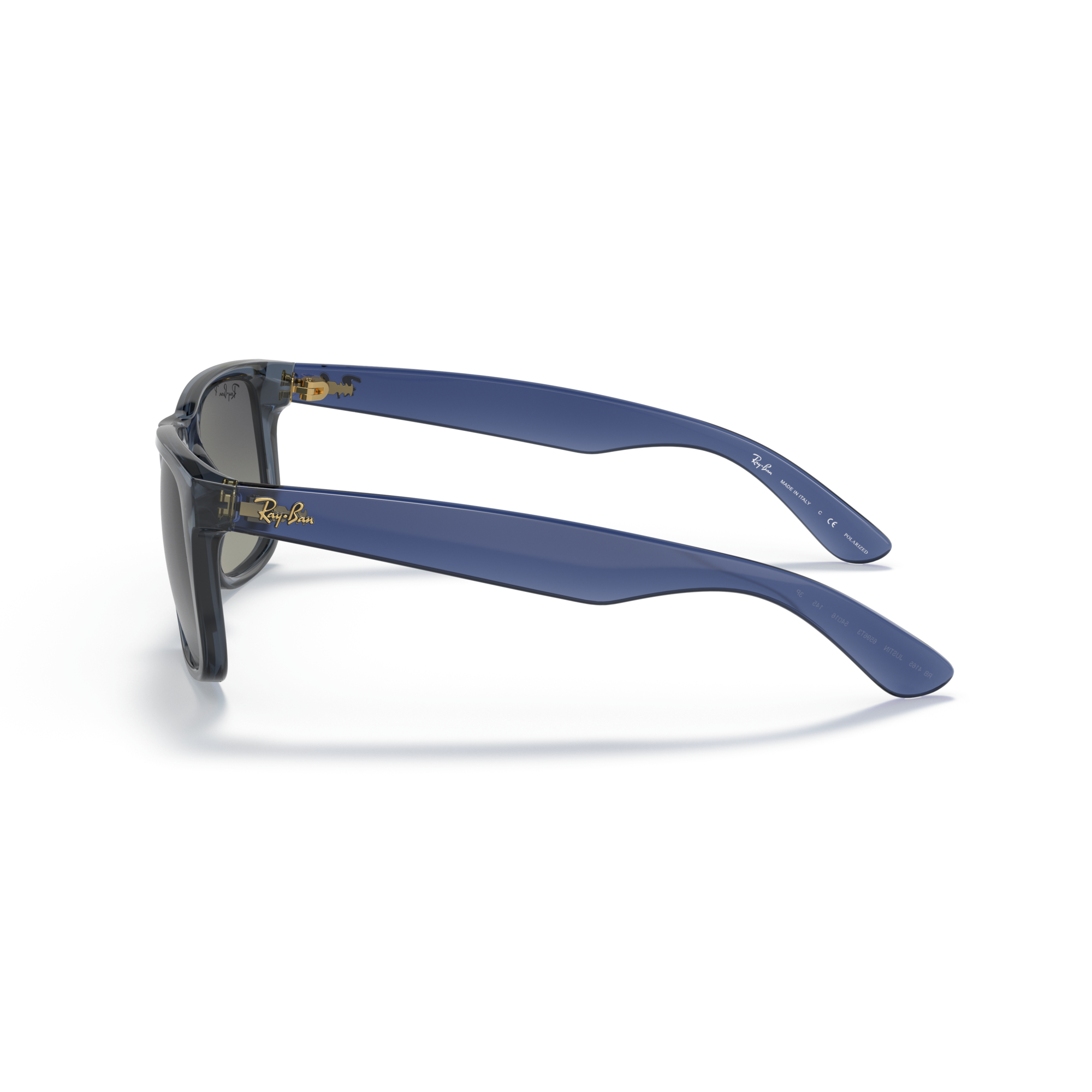 Blue sunglasses with a reflective surface on a white background Polished Transparent Blue + Gradient Grey Polarised