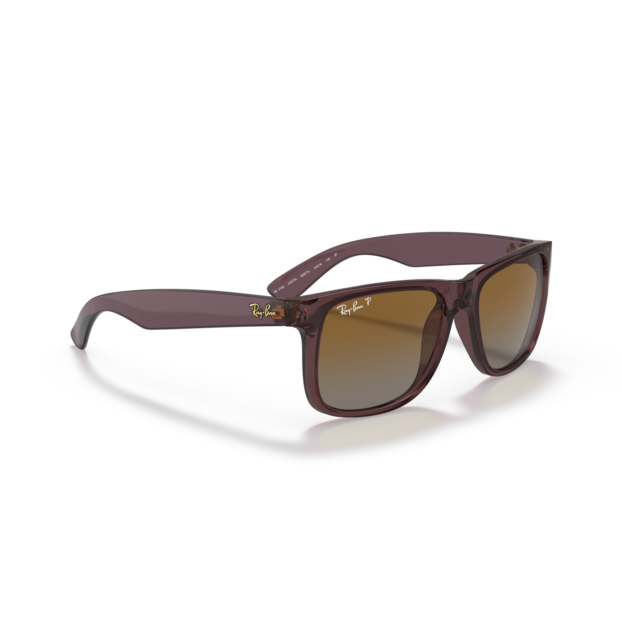 Brown sunglasses with a Ray-Ban logo on a white background Polished Transparent Dark Brown + Gradient Brown Polarised