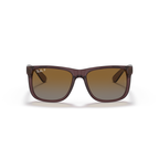Brown sunglasses with a reflective surface on a white background Polished Transparent Dark Brown + Gradient Brown Polarised
