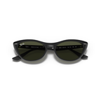 Black cat-eye sunglasses with 'Ray-Ban' branding on a white background Polished Black + G-15 Green