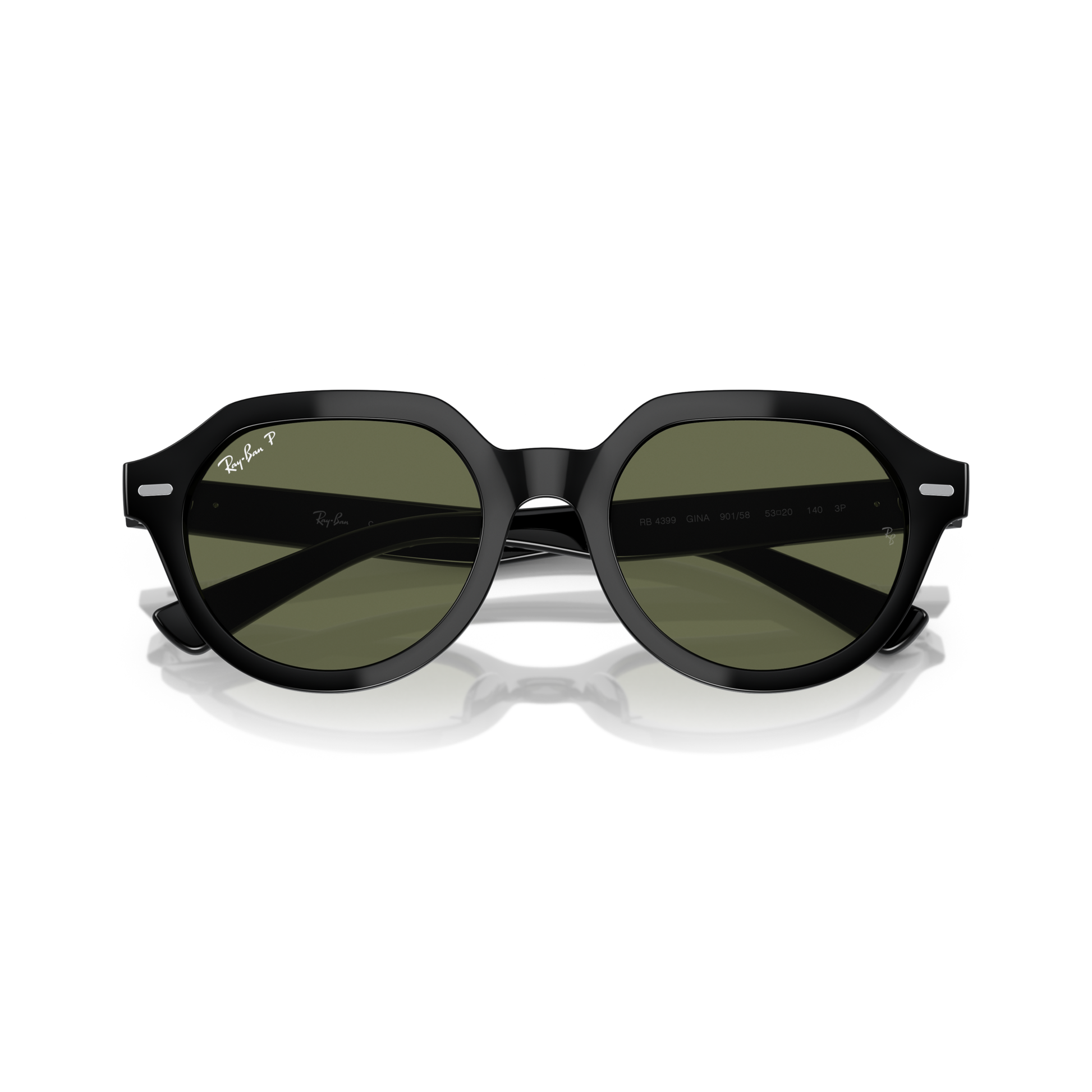 Black sunglasses with green lenses on a white background Polished Black + G-15 Green Polarised