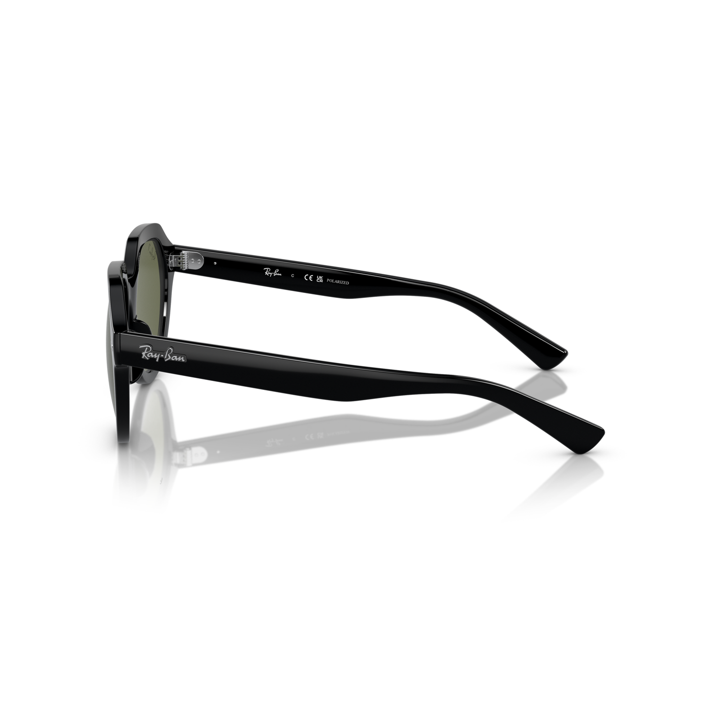 Black Ray-Ban sunglasses on a white background Polished Black + G-15 Green Polarised
