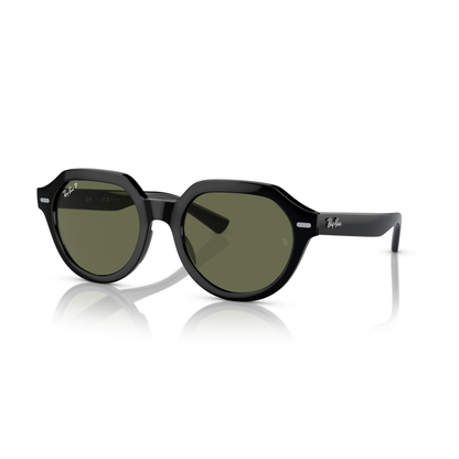 Black sunglasses with a reflective surface on a white background Polished Black + G-15 Green Polarised