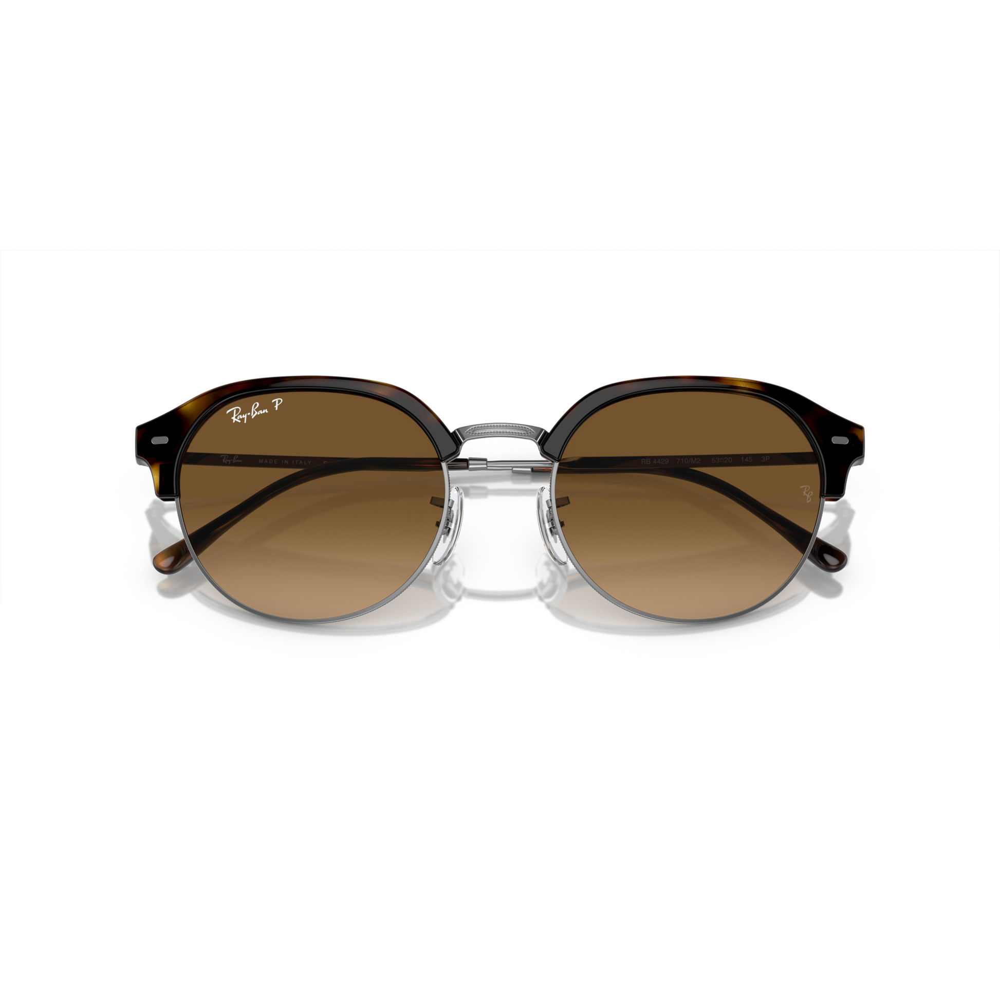 Round sunglasses with brown lenses and a clear frame on a white background Polished Havana on Gunmetal + Brown Gradient Polarised