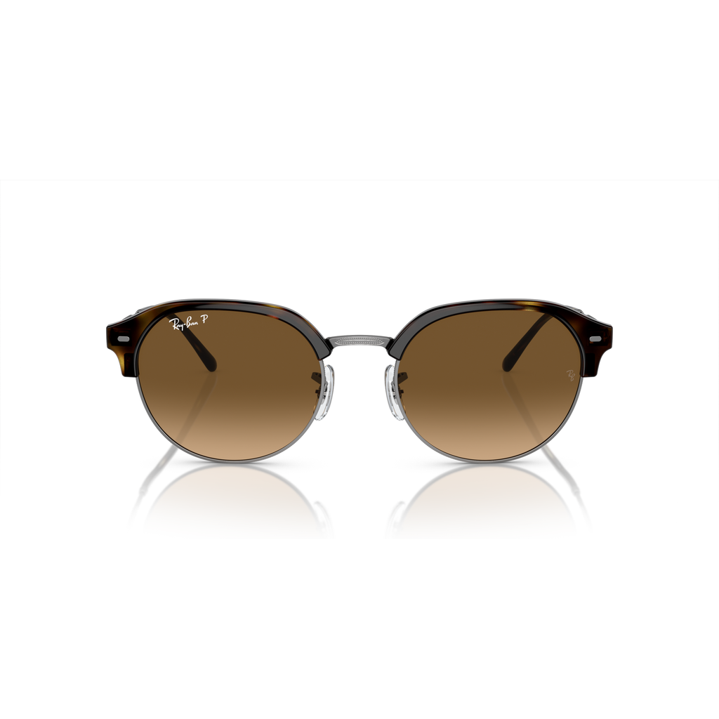 Round sunglasses with brown gradient lenses on a white background Polished Havana on Gunmetal + Brown Gradient Polarised