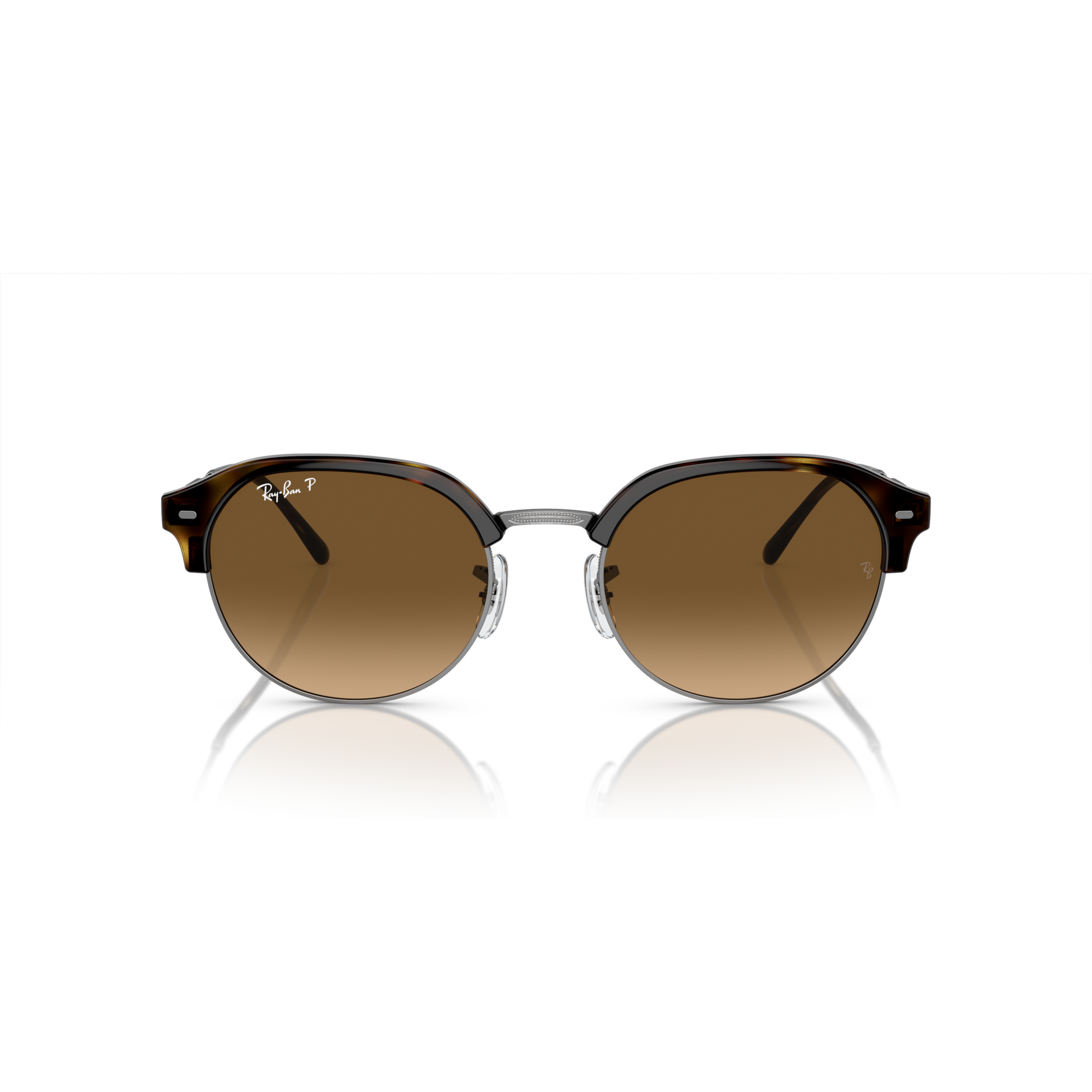 Round sunglasses with brown gradient lenses on a white background Polished Havana on Gunmetal + Brown Gradient Polarised