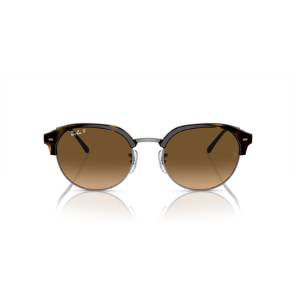 Round sunglasses with brown gradient lenses on a white background Polished Havana on Gunmetal + Brown Gradient Polarised