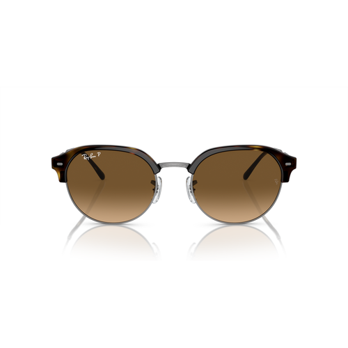 Round sunglasses with brown gradient lenses on a white background Polished Havana on Gunmetal + Brown Gradient Polarised