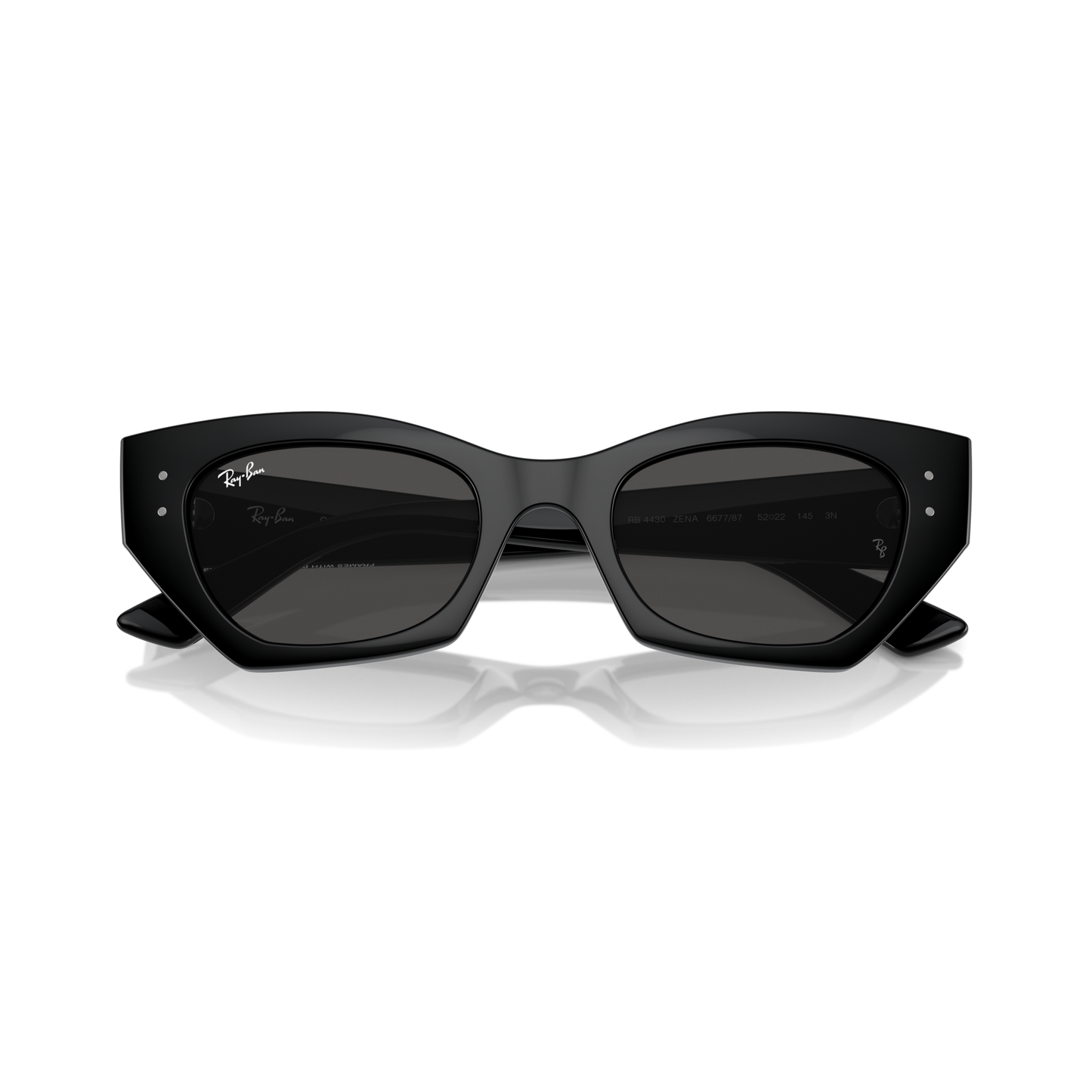 Black sunglasses with 'Ray-Ban' logo on a white background Polished Black + Dark Grey