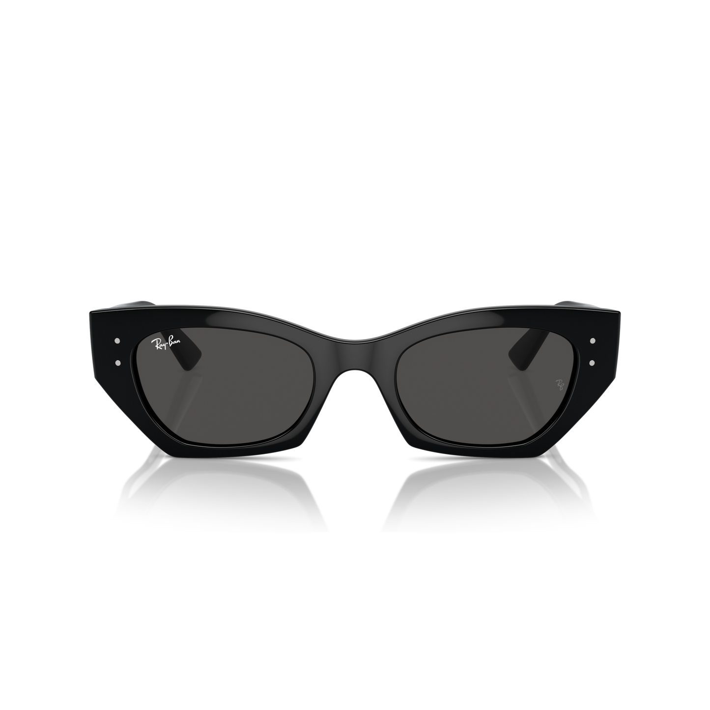 Black cat-eye sunglasses with a reflective surface on a white background Polished Black + Dark Grey