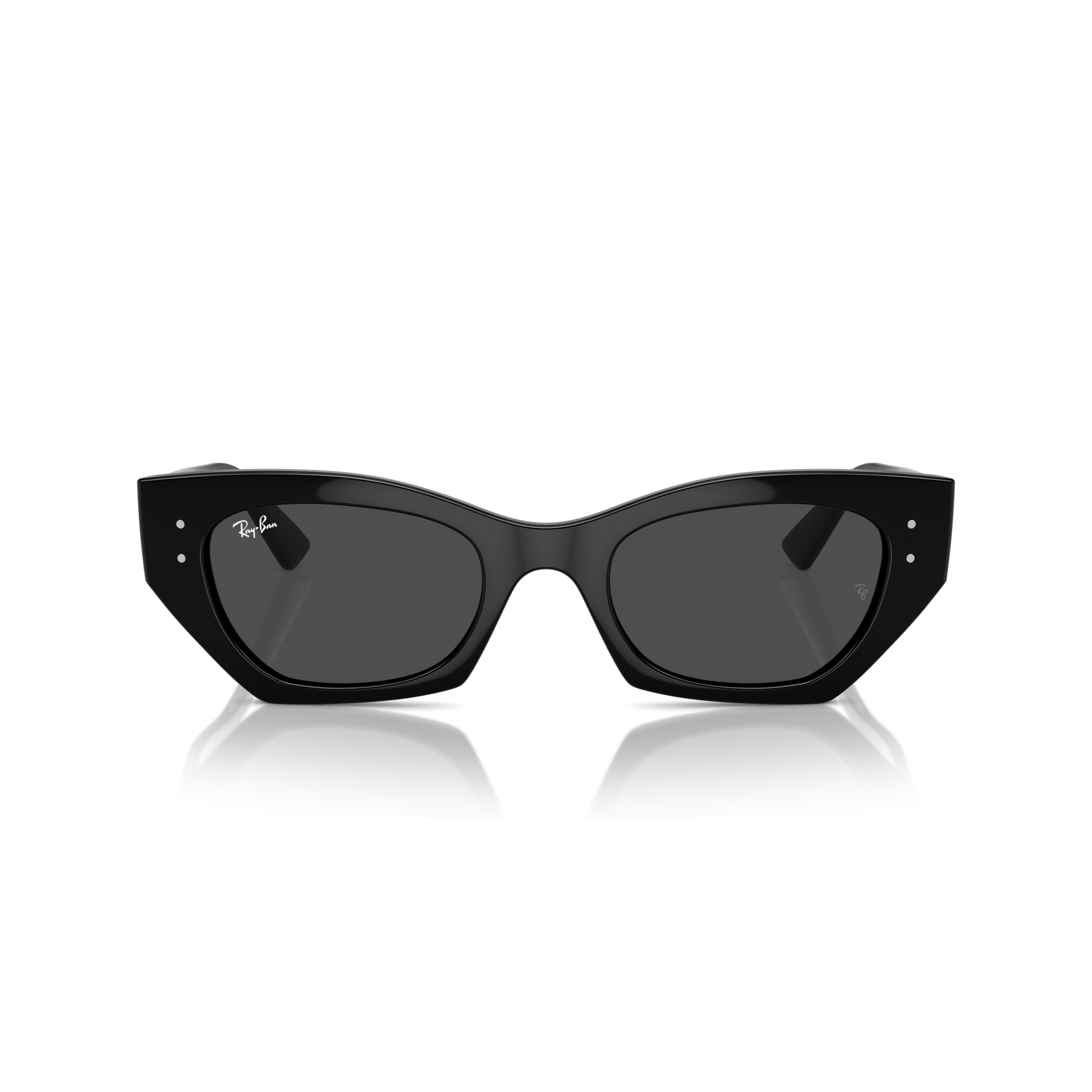 Black cat-eye sunglasses with a reflective surface on a white background Polished Black + Dark Grey
