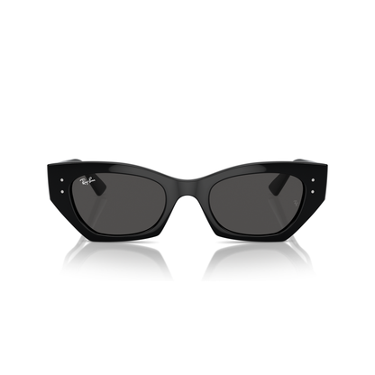 Black cat-eye sunglasses with a reflective surface on a white background Polished Black + Dark Grey