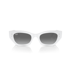 White cat-eye sunglasses with gray gradient lenses on a white background Polished White Snow + Grey Gradient