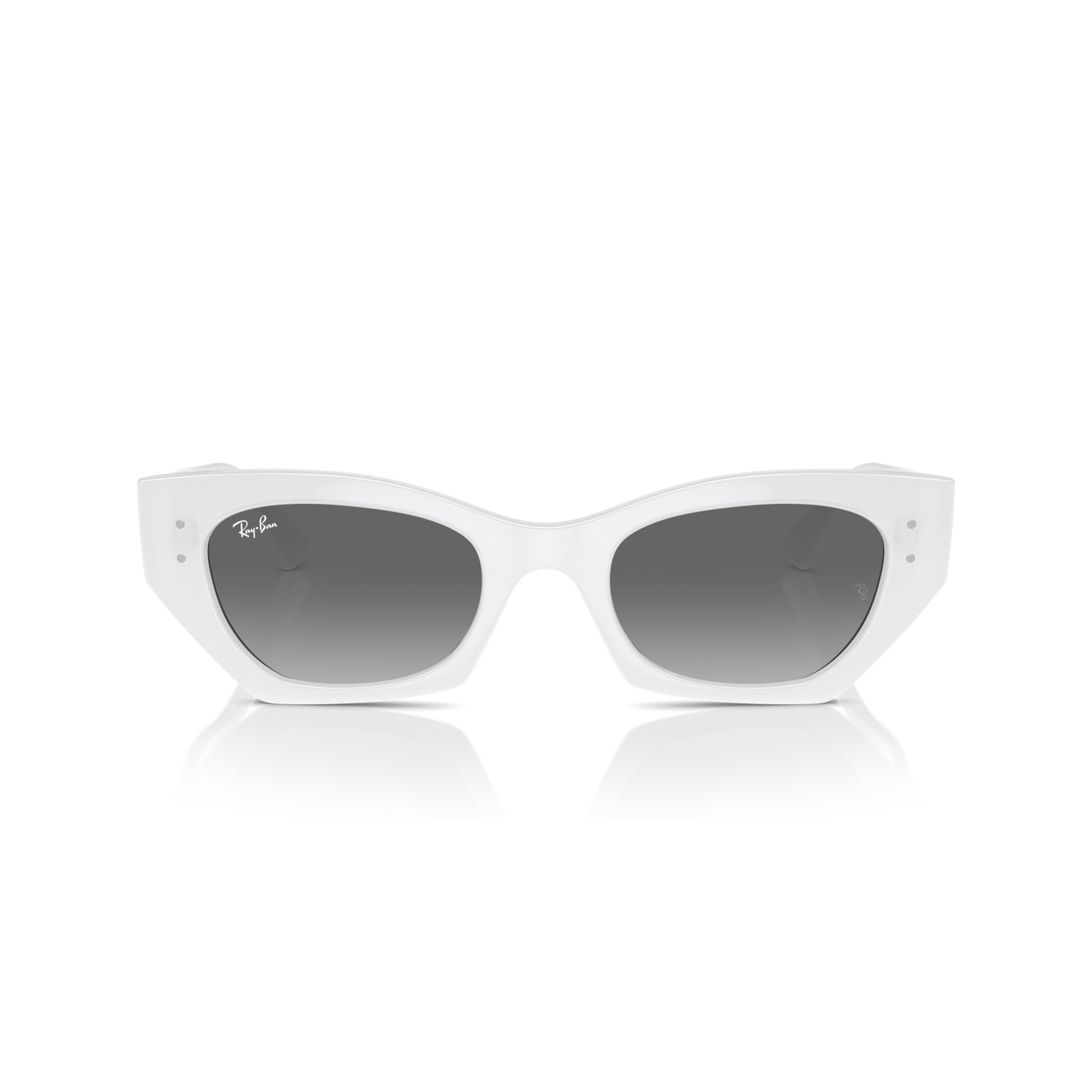 White cat-eye sunglasses with gray gradient lenses on a white background Polished White Snow + Grey Gradient
