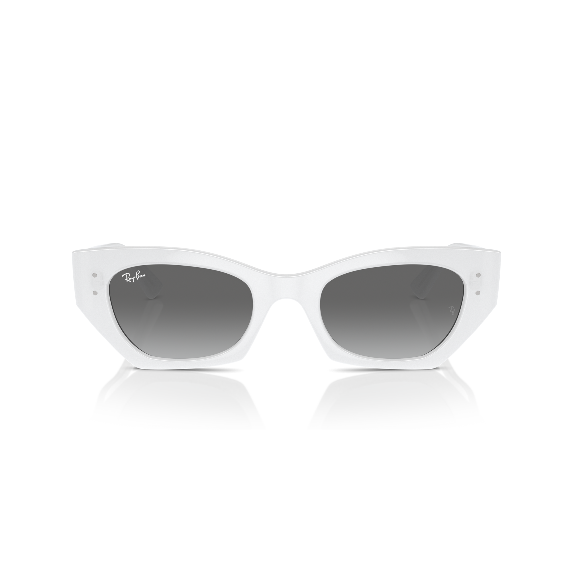 White cat-eye sunglasses with gray gradient lenses on a white background Polished White Snow + Grey Gradient
