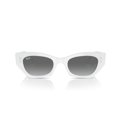White cat-eye sunglasses with gray gradient lenses on a white background Polished White Snow + Grey Gradient