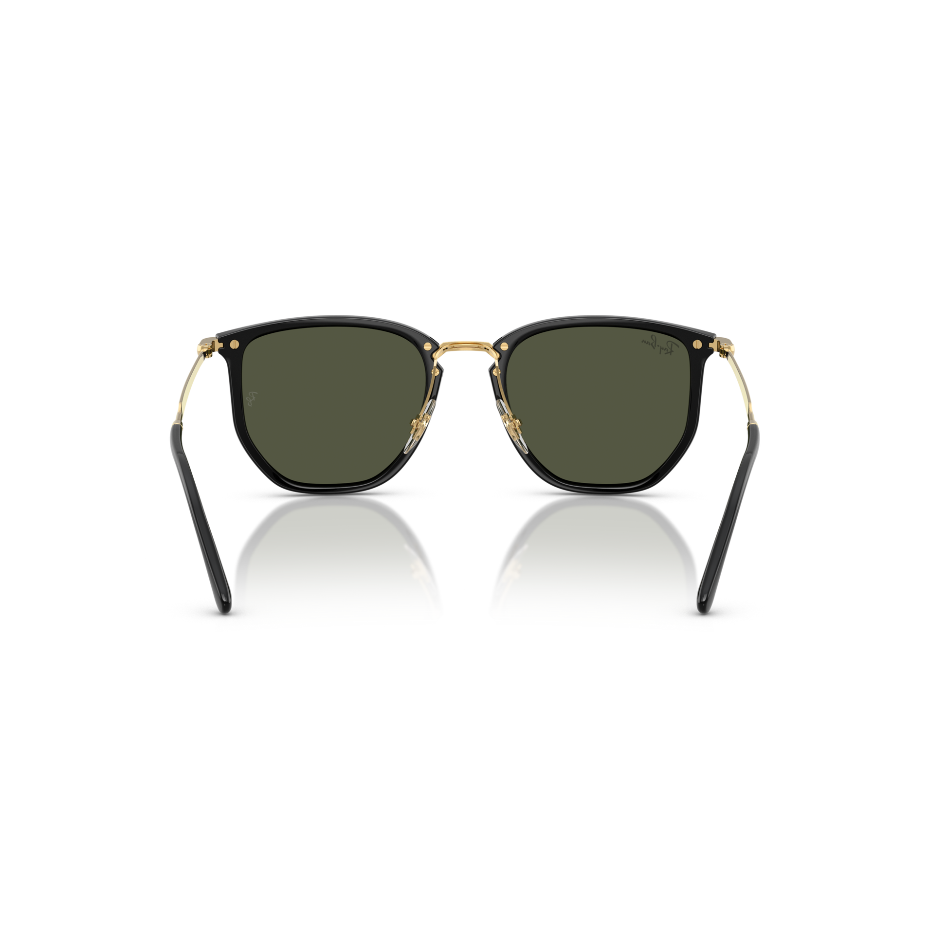 Sunglasses with gold frame and dark lenses on a white background Polished Black + G-15 Green