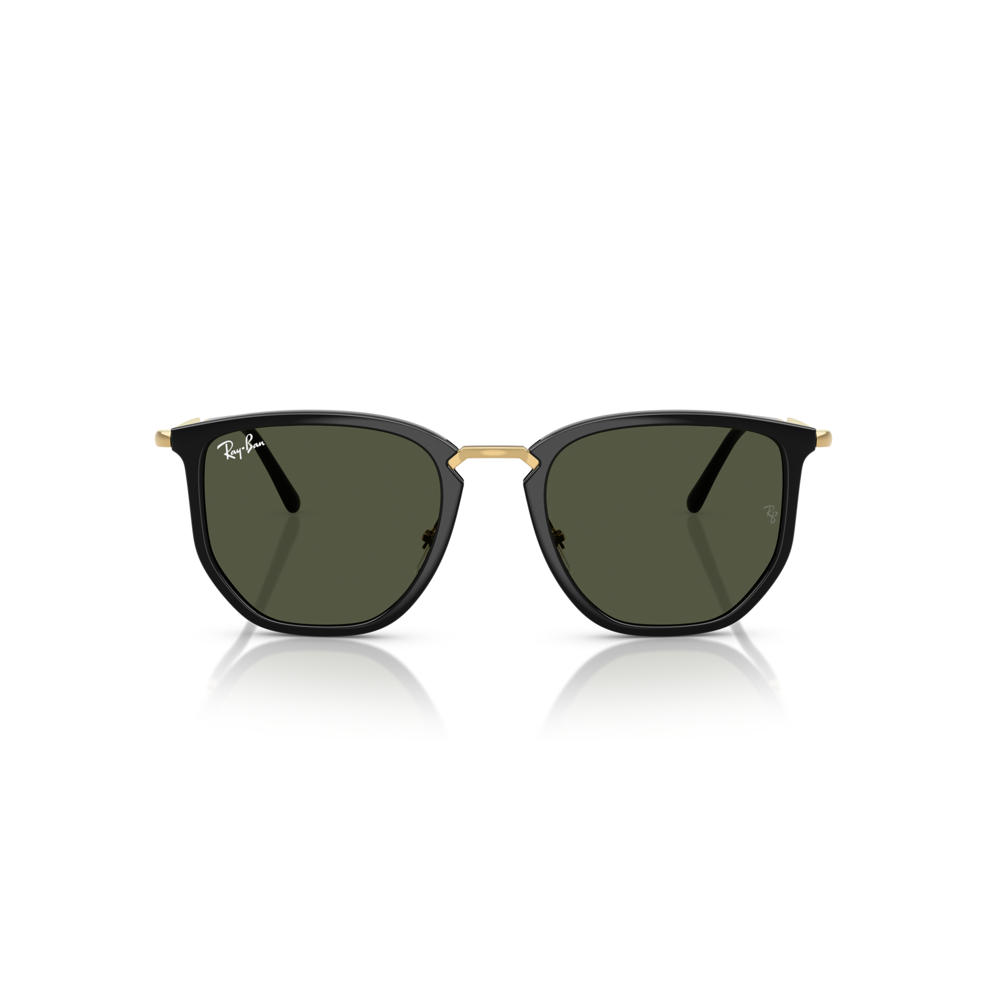 Black sunglasses with gold frame on a white background Polished Black + G-15 Green